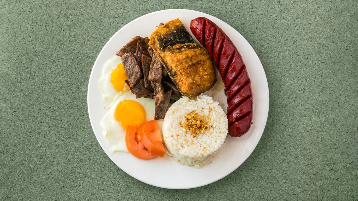 Overload silog plate with beef tapa, bangus, longganisa, garlic fried rice and two eggs at Kalan Restaurant, 1449 Arlington Street, Winnipeg